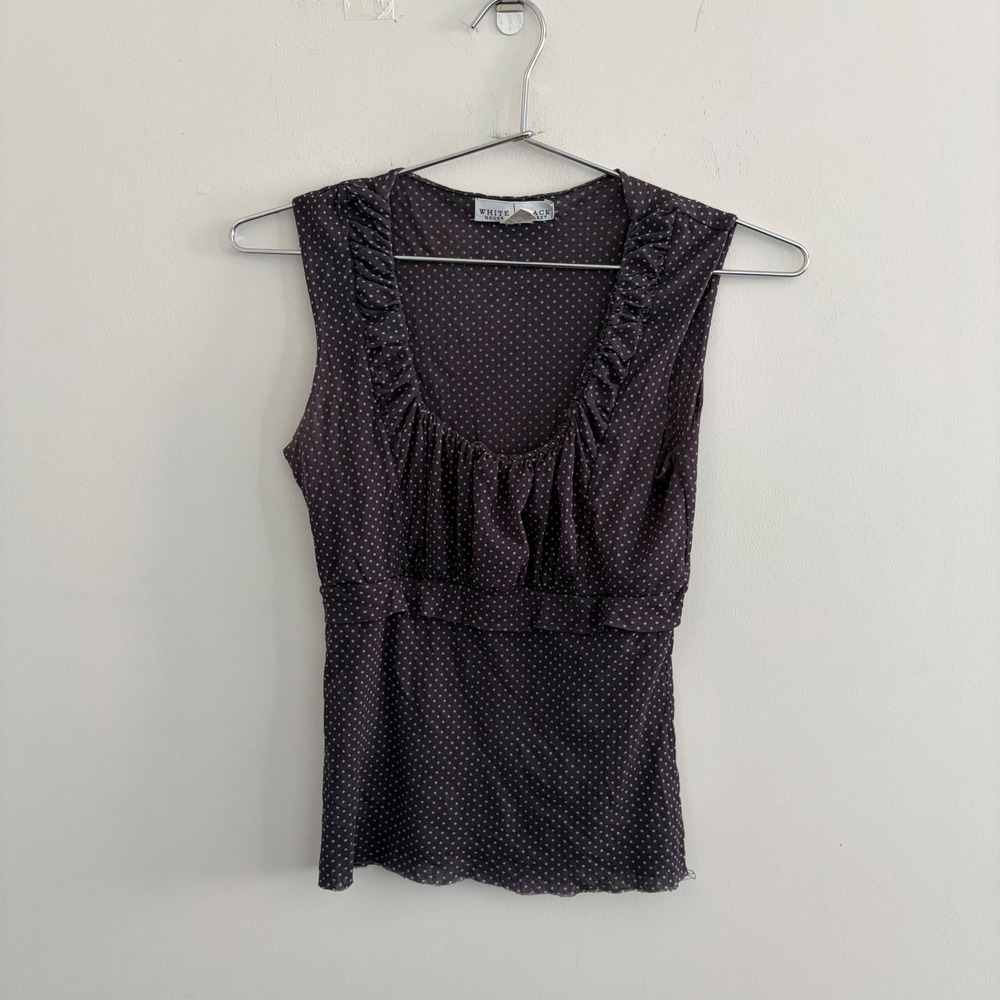 White House Black Market Polka Dot Ruffle Sleeveless Top Small